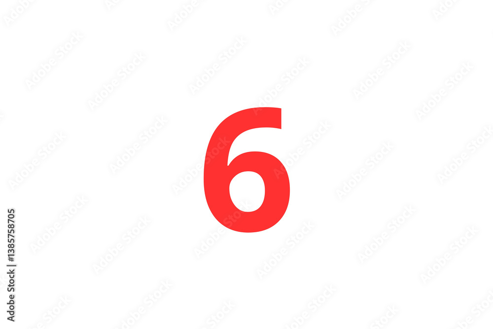 Red number 6 or six on a white background Red number 6 or six on a white background