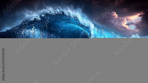 Deep ocean wave crashing with splashes and foam