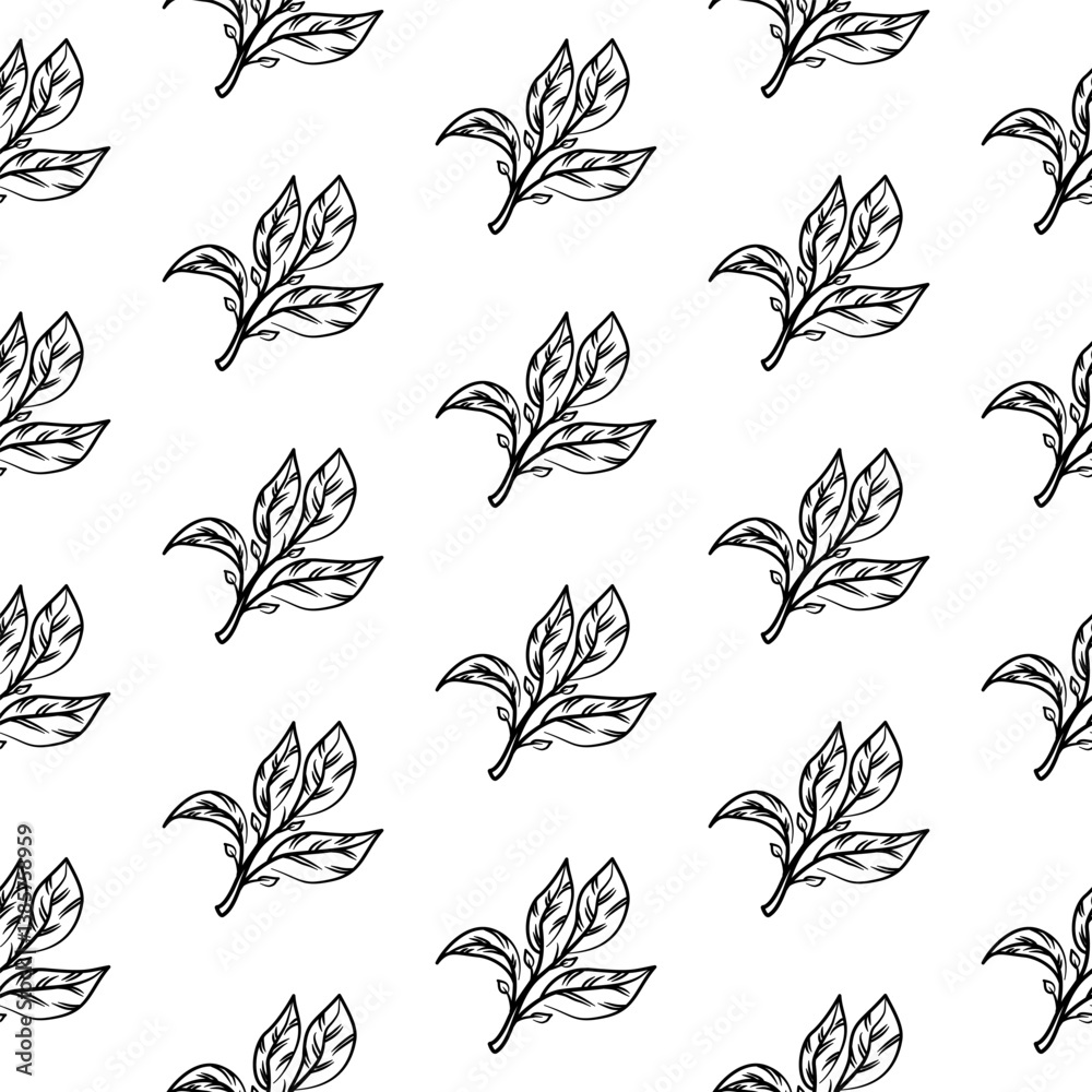 Fototapeta premium tea leaves pattern background. green leaves vector pattern background. Green tea leaf seamless pattern. seamless patterns with green leaves of tea.