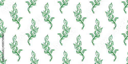 tea leaves pattern background. green leaves vector pattern background. Green tea leaf seamless pattern. seamless patterns with green leaves of tea.