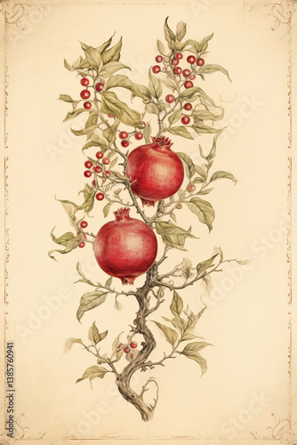 pomegranate tree medieval botanical illustration
