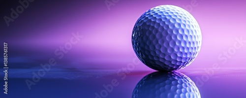 Close-up of a golf ball with a vibrant purple background.