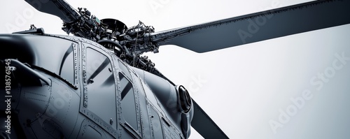 Close-up of a helicopter rotor with intricate engineering details.