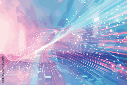 Abstract neon futuristic background. Distortion of light rays. Dark futuristic scene, smoke, smog, rays and lines. Illusion fantastic, neon background, tunnel. Dark street scene with neon lights. 