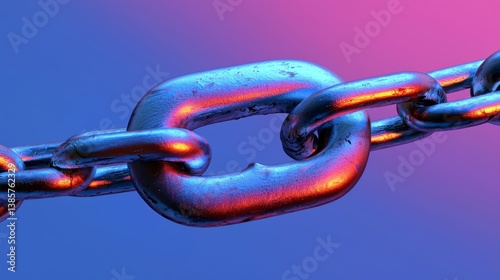 Close-up of a metallic chain link on a colorful background. photo