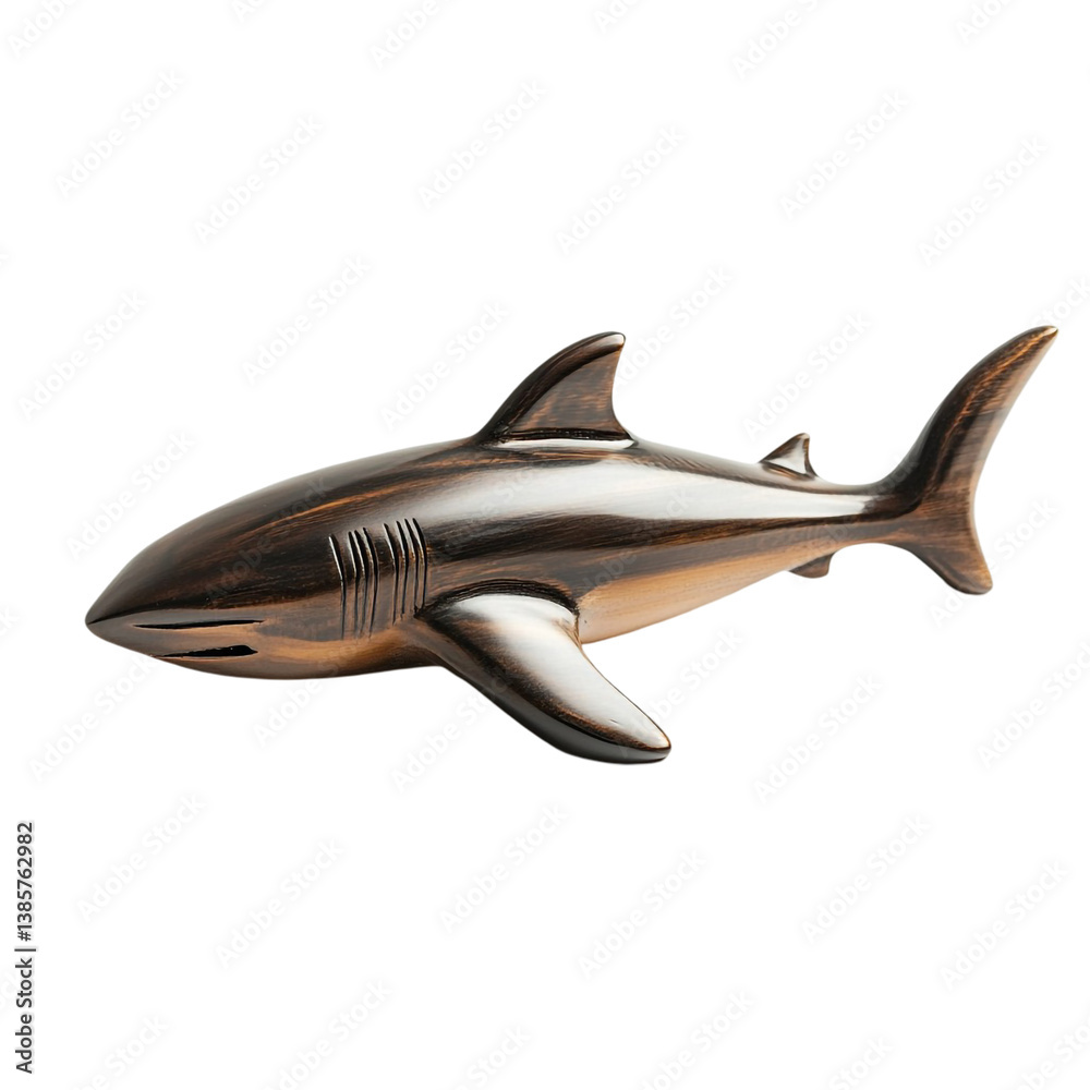 Fototapeta premium Sleek wooden shark figurine ocean predator art home decor