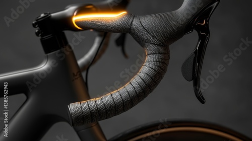 Close-up of a modern bicycle handlebar with illuminated features.