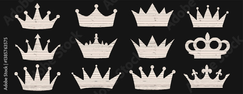 Crown and royalty-themed collage set. Torn paper cutouts with punk, Y2K, and grunge elements in a fun royal pop art style with bright party colours