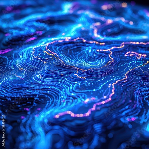 Abstract Digital Landscape with Glowing Lines and Vibrant Colors