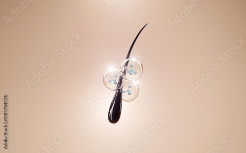 Fotografie 3D illustration of a hair follicle treated with nourishing molecules, representing advanced dermocosmetic innovation and deep care