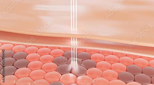 Slika na platnu 3D illustration of laser beam penetrating skin layers, symbolizing advanced dermocosmetic technology for skin rejuvenation, repair, and deep treatment