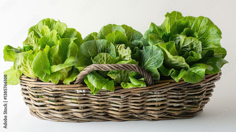 hyper realistic Bibb Lettuce on basket photo , Solid White Background, food photography, hyper realistic Bibb Lettuce on basket photo , Solid White Background, food photography,