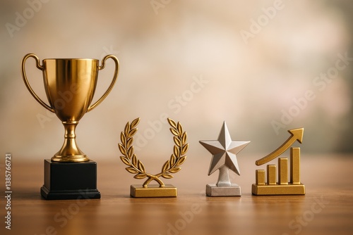 Various Golden Trophies Showcasing Achievement and Recognition in an Elegant ...