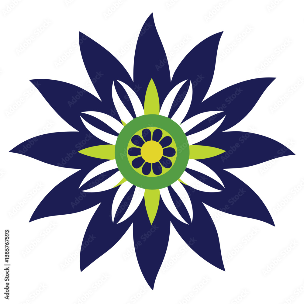A passion flower icon with intricate layered filigree. A passion flower icon with intricate layered filigree.