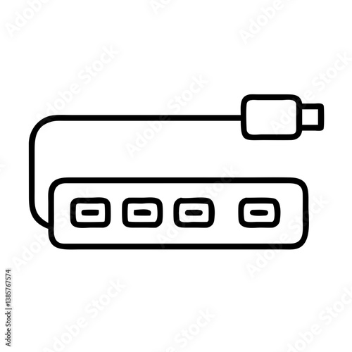 Usb hub vector icon illustration, connect multiple devices, ports, adapter, usb splitter, gadget, line art