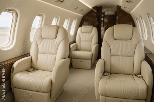 Luxurious Interior of a Private Jet Cabin With Leather Seats and Modern Design