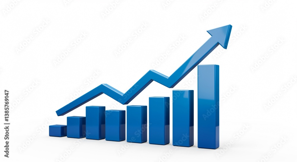 Blue 3D Growth Chart: Visualizing Upward Trend, Financial Success, and Progress Blue 3D Growth Chart: Visualizing Upward Trend, Financial Success, and Progress