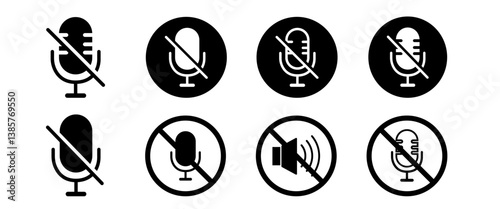 Mute Button icon set vector design, Isolated mute microphone for App, and Web, Sound and Call graphicelements, Illustration and Pictogram on white background (Editable)