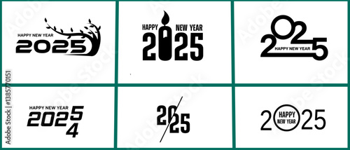 Set of 2025 new year logo. Number of year design. Design elements for greeting card, invitation, calendar, etc. Vector illustration