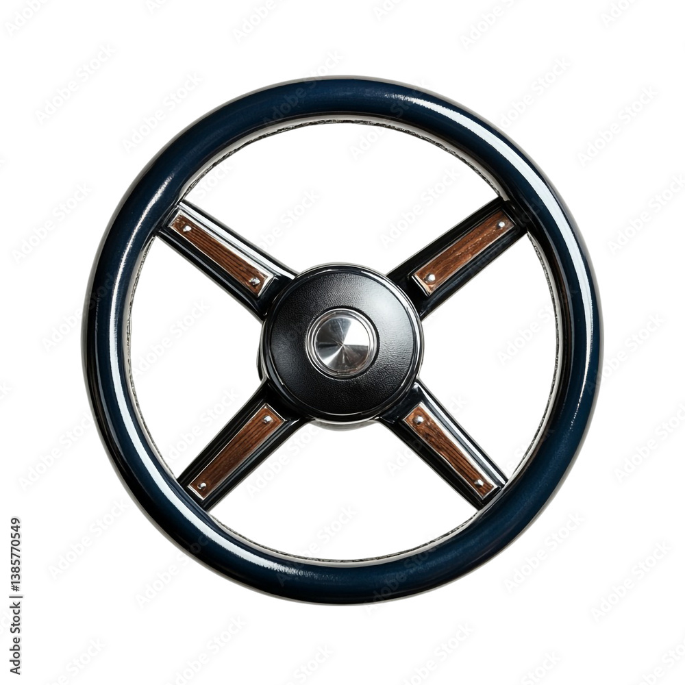 Obraz premium Classic car steering wheel dark blue wood accents stylish design