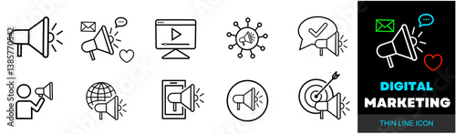 Set of digital marketing line icons. Management, seo, target, ad, analytics etc. vector illustration 