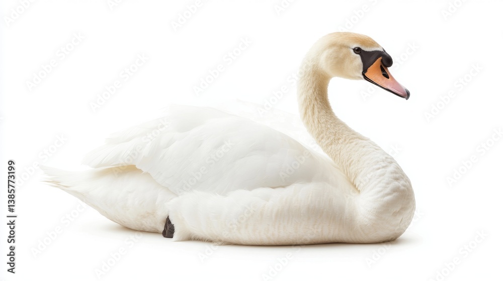 Elegant swan gliding gracefully on white background animal photography minimalist art studio setting close-up view serenity Elegant swan gliding gracefully on white background animal photography minimalist art studio setting close-up view serenity