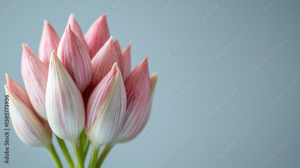 Fototapeta premium Pink flower bud cluster, delicate petals, soft light, pastel backdrop