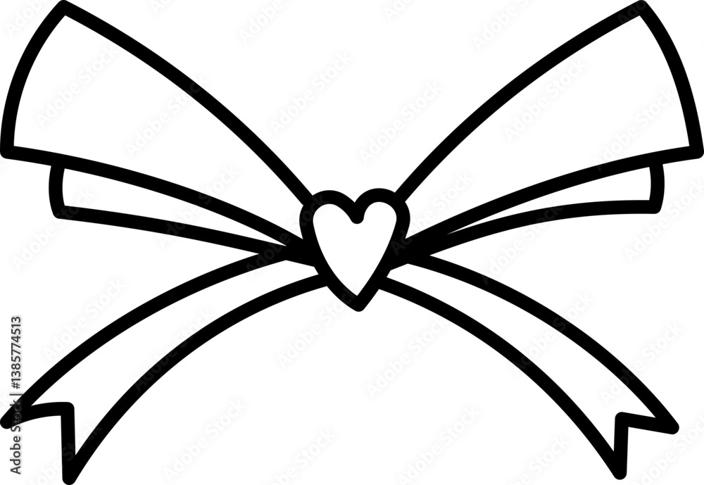 Bow with heart design, perfect for gifts and decorations. in doodle line style Bow with heart design, perfect for gifts and decorations. in doodle line style