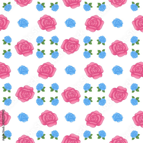 Blue Rose and Pink Rose Pattern Background, Plaid Pattern, Suitable for use as wallpaper, backdrop, postcard, background, checkerboard background, pattern background, geometric background.