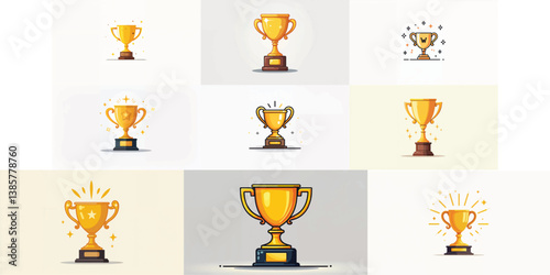 winner prize trophy cup award icon line set first place success top achievement reward vector signs outline illustration for web and app