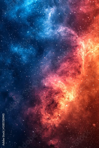 Fiery crimson and deep blue blending into a cosmic nebula