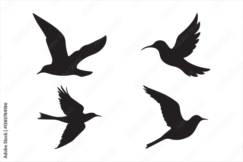 Obraz premium Flying Bird Silhouettes Vector Black Bird Shapes Clipart for Design