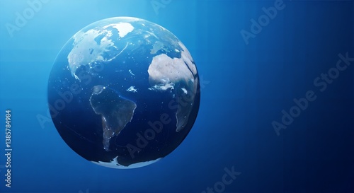 Earth globe floating in space against a blue backdrop  