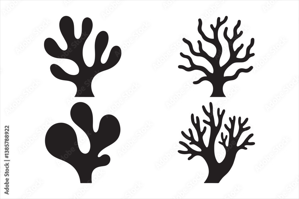 Obraz premium Coral Silhouette Vector Set Marine Sea Plant Clipart for Ocean Designs