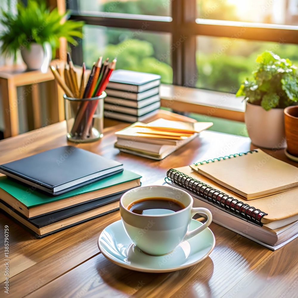 Fototapeta premium cup of coffee and books