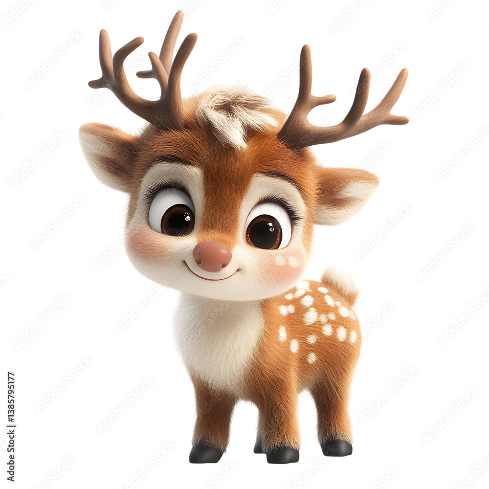 Fluffy 3D Cartoon Reindeer Calf Rudolph Isolated on Transparent Background Fluffy 3D Cartoon Reindeer Calf Rudolph Isolated on Transparent Background