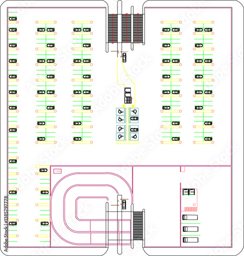 silhouette design vector illustration sketch drawing architecture landscape layout site plan parking lot plan with special parking for disabled