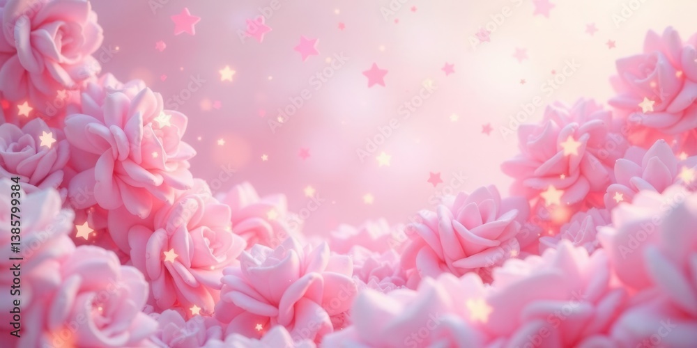 Fototapeta premium A Dreamy Pastel Pink Rose Garden with Sparkling Stars and Soft Light