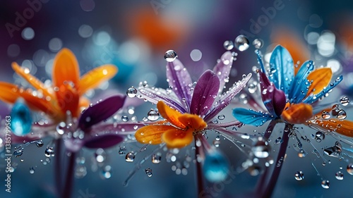 Vibrant Macro Flower with Water Droplets and Ethereal Glow V3