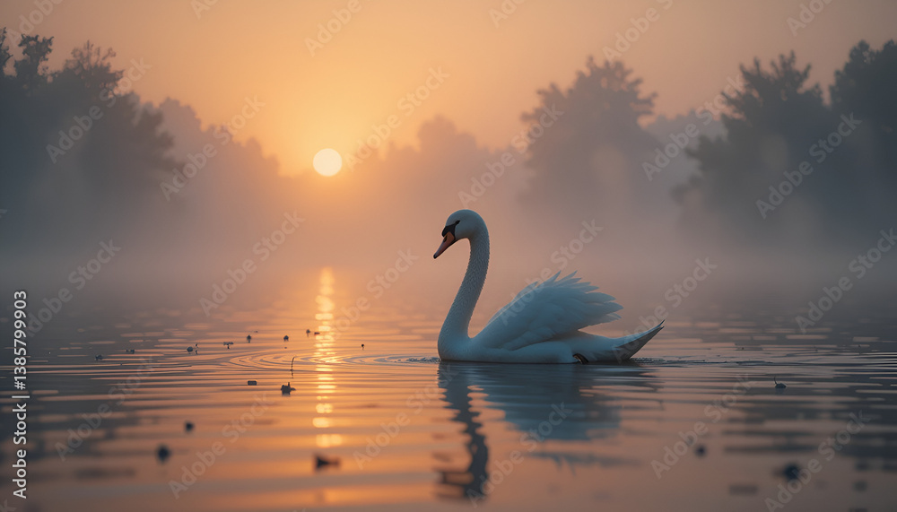 Fototapeta premium swan at sunset