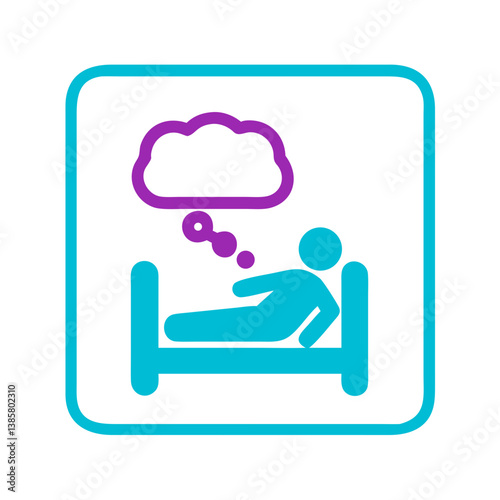 Person dreaming while lying in bed with thought bubble  