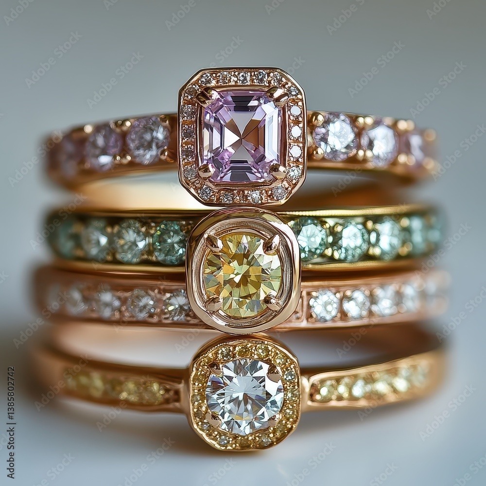 Elegant Multi-Colored Stackable Rings with Sparkling Gemstones Elegant Multi-Colored Stackable Rings with Sparkling Gemstones