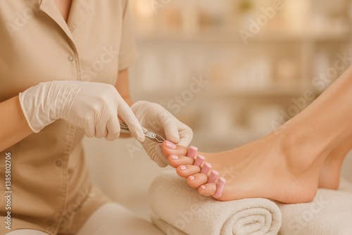 Nail Technician Providing Foot Care Treatment in a Serene Salon Environment D...
