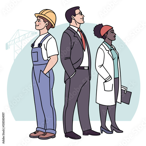 Professionals in Different Fields - Construction Worker, Businessman, and Doctor