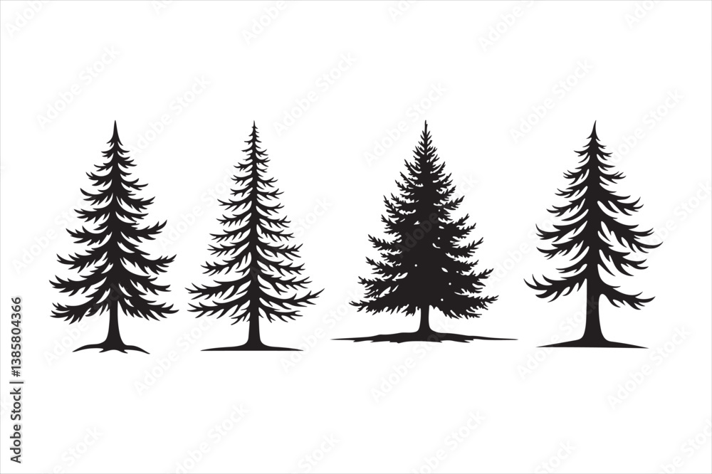 Fototapeta premium Pine Tree Silhouette Bundle Evergreen Forest Vector Clipart for Nature Designs 