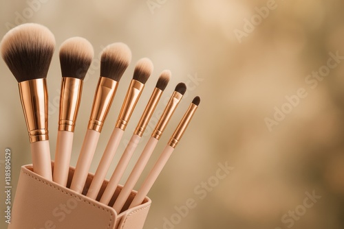 Selection of Makeup Brushes Arranged in a Row With a Soft Background