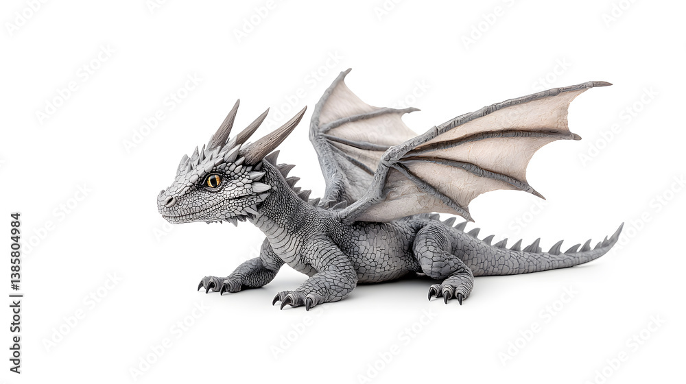Fototapeta premium 3d dragon with large wings isolated on white background