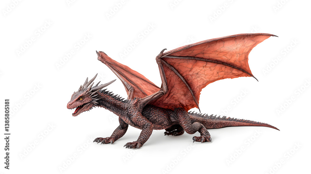 Fototapeta premium 3d dragon with large wings isolated on white background