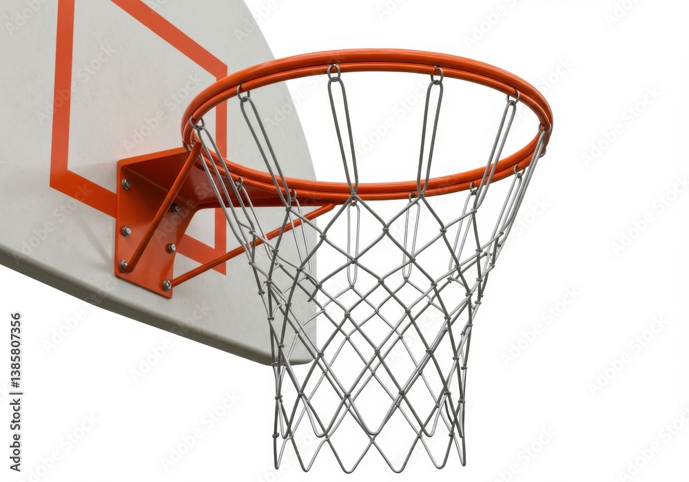 Naklejka premium A close up shot of a basketball hoop with an orange rim and a white backboard on a white background