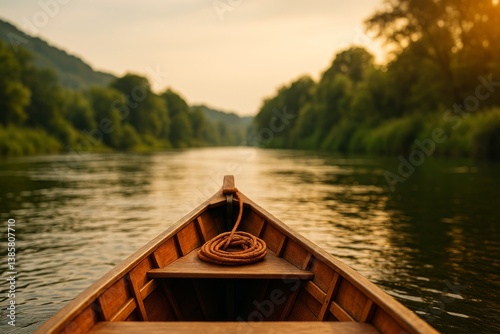 Experience a Serene Boat Ride on a Calm River at Sunset Surrounded by Lush Na...